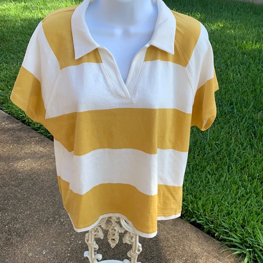 Madewell shirt, Stripes yellow mustard and ivory color. - Picture 5 of 5
